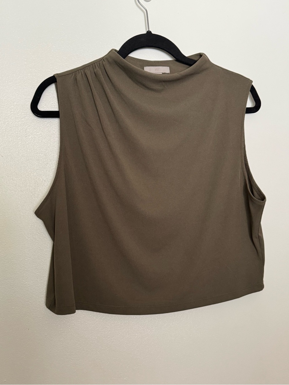 H&M Olive Green Sleeveless Mock Neck Crop Top